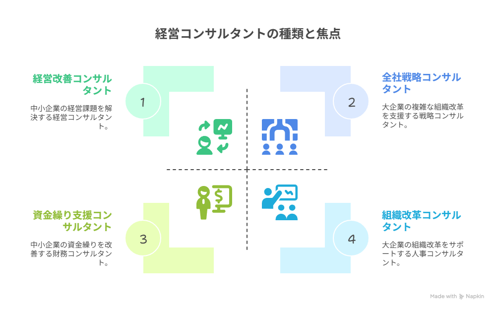 経営コンサルタントの種類と焦点